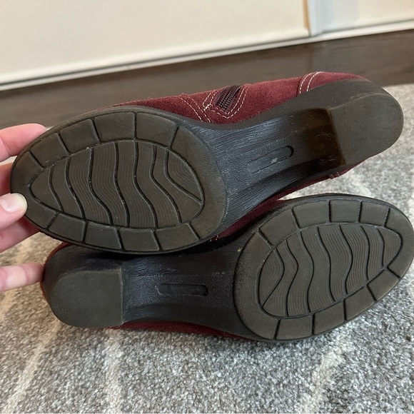SoftSpots Burgundy Suede Leather Ankle Booties with Small Heel - Picture 8 of 10